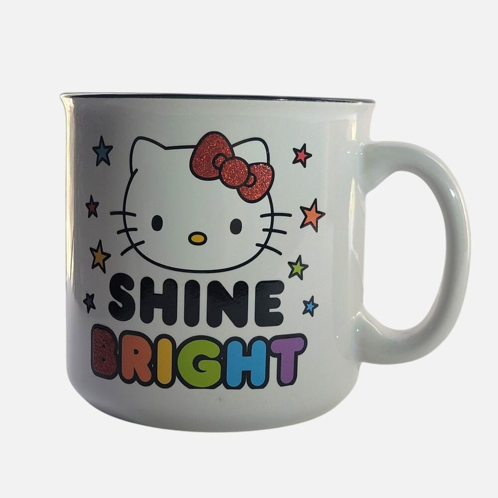 Hello Kitty Shine Bright Rainbow Coffee Mug White Large Ceramic Stars Cup